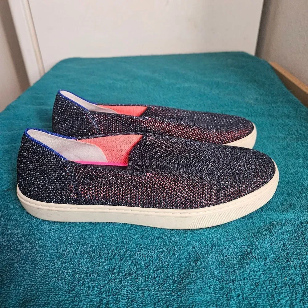 Rothy’s The Sneaker Slip On Galaxy Metallic Navy Sparkle Blue Halo Size 8.5W